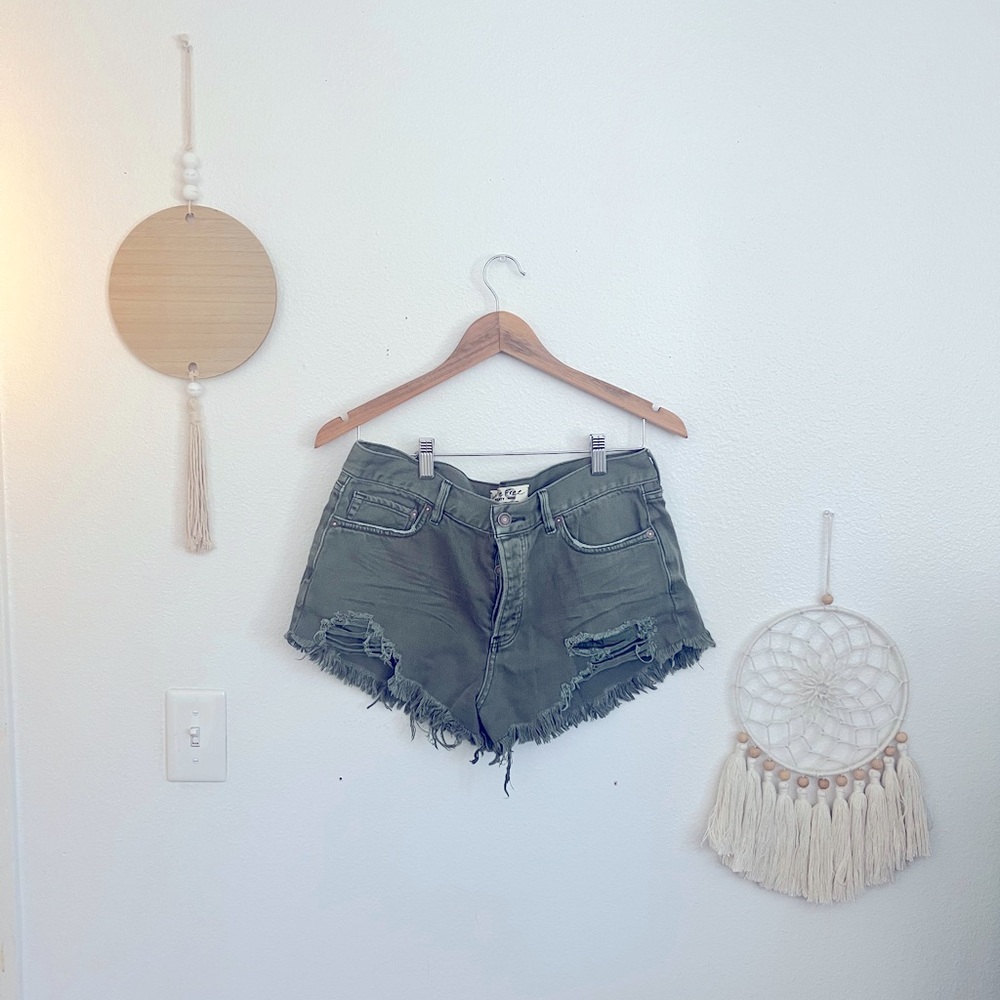 We The Free Green Jean Shorts Distressed High-Waisted